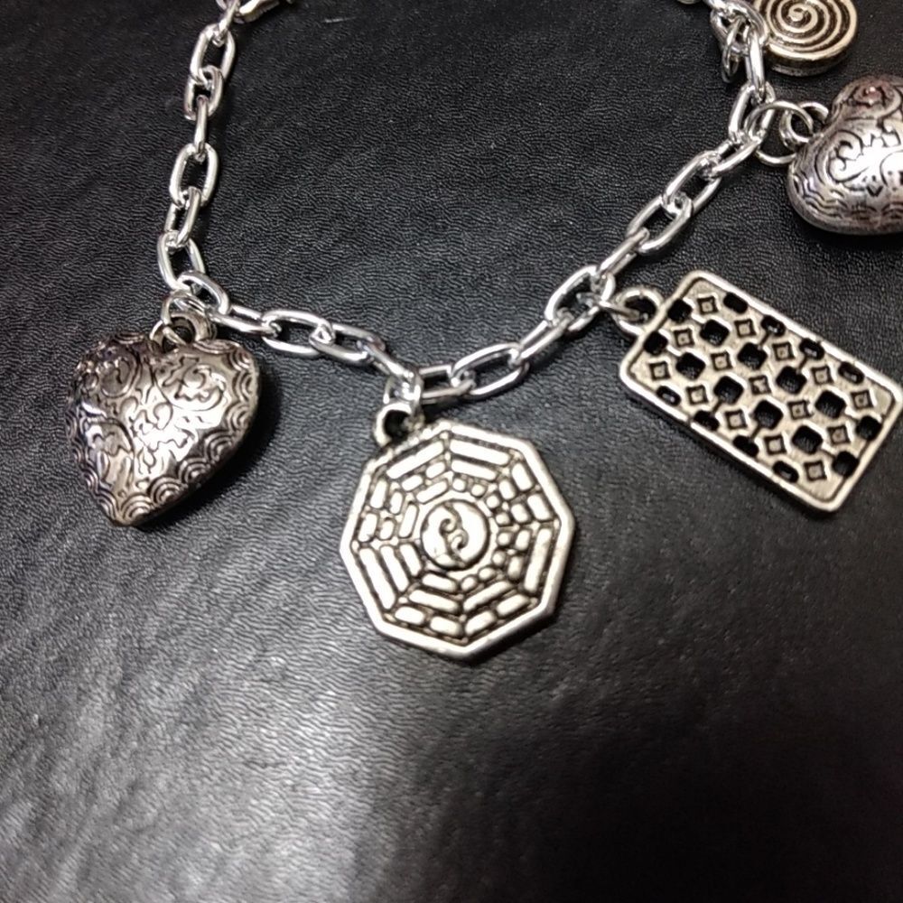 Silver tone chunky charm bracelet